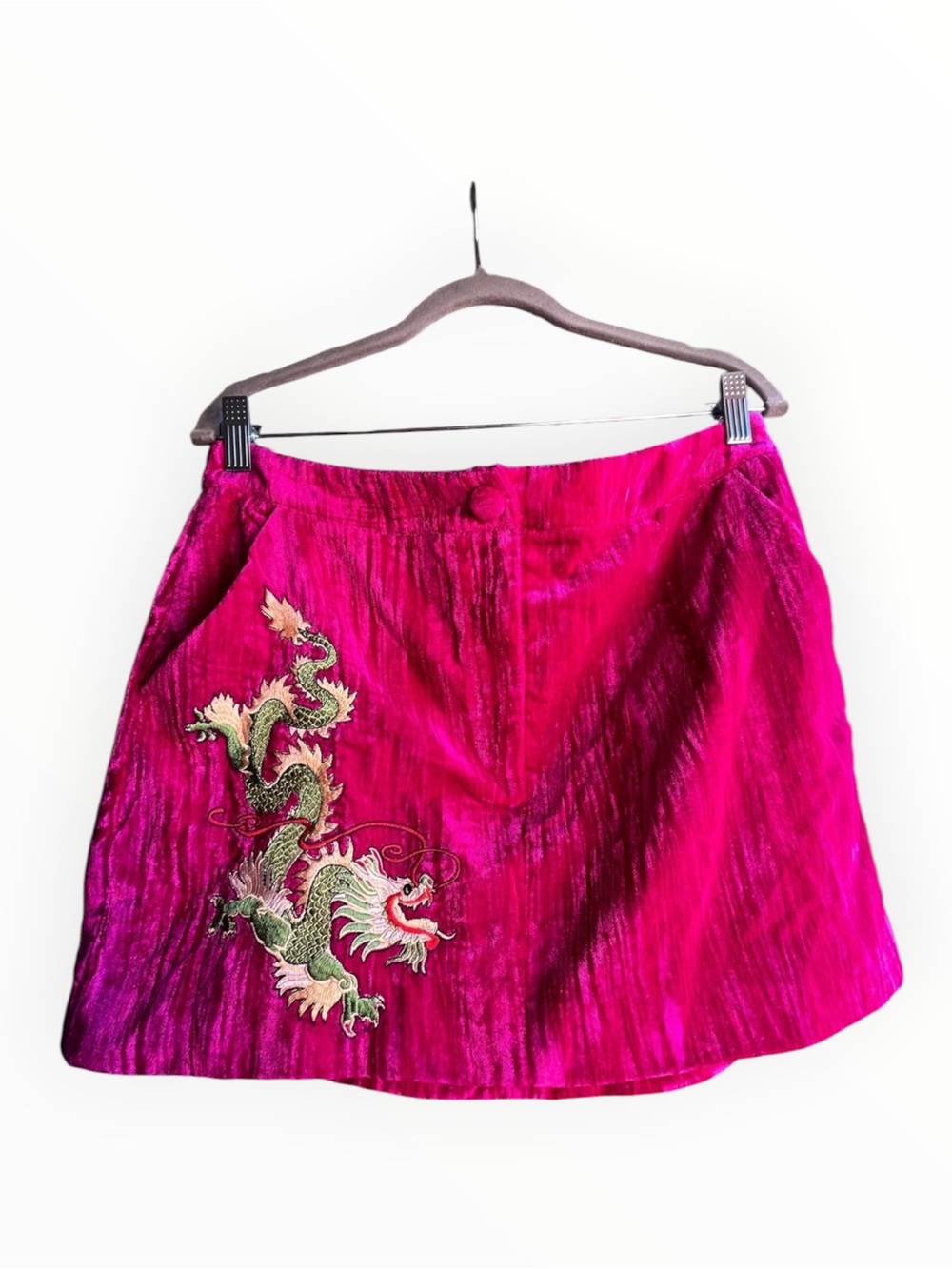 Nasty Gal Hot Pink Dragon Embroidered Mini Skirt size 8 / M